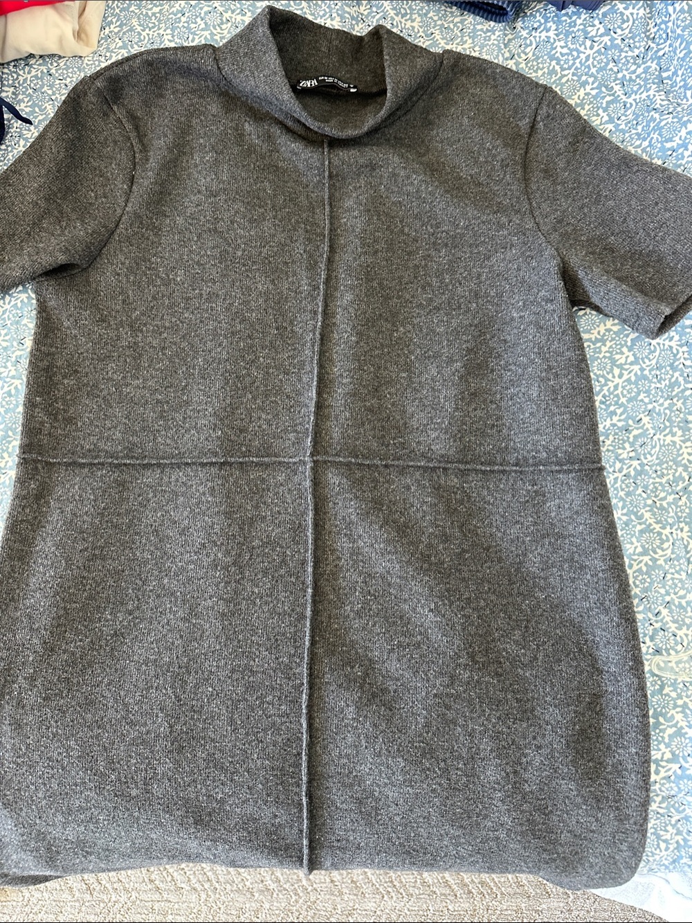 Zara Dark Gray Mock Neck Short Sleeve Knit Dress